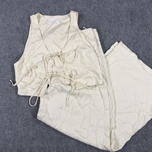 Bondi Born Set M/L Ivory Tie Front Vest Wide Leg Pants Viscose Boho Festival